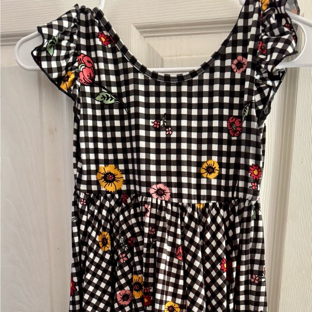 Dot Dot Smile Black and White Gingham Dress with Floral Accents